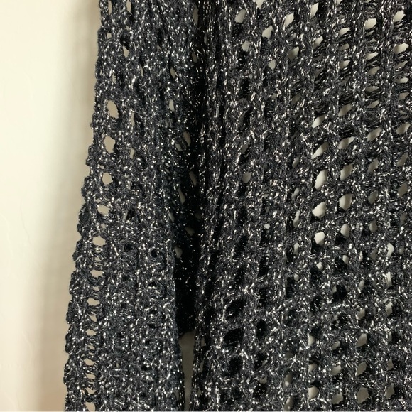 Express Boho Black Metallic Loose Knit Oversized 3/4 Sleeve Sweater Extra Small - Picture 2 of 8